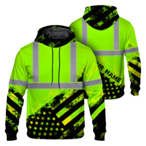 Hi Vis Hoodie Reflective Flag Custom Name Safety Workwear Tee
