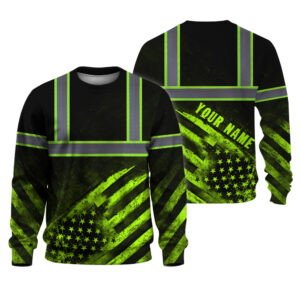 Hi Vis Reflective US Flag Custom Name Long Sleeve Shirts Safety Workwear