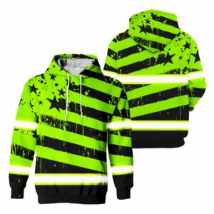 Neon Green Reflective Hi Vis Hoodies - High Visibility USA Flag Workwear