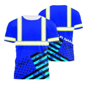 Hi Vis Shirt Reflective Black And Blue Neon USA Flag Custom Name Safety Workwear