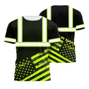 Hi Vis Shirt Reflective Black And Green USA Flag Custom Name Safety Workwear