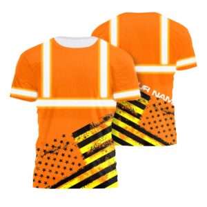 Customized Hi Vis Orange Tshirt With USA Flag Design Reflective Clothing for Work Gear Class 3