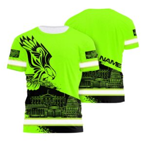 Green Hi Vis Eagle Flag Tshirt Reflective Safety Work Clothing