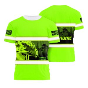 Customized Reflective Eagle Hi Vis Green Tshirt USA Flag Safety Clothing