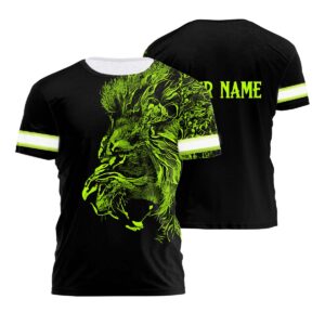 Customized Black Hi Vis Tshirt Reflective Strips & Green Lion Design Safety Work Clothing
