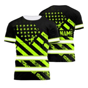 Green Hi Vis Shirts Reflective Safety Work Tshirt Custom Neon American Flag Design