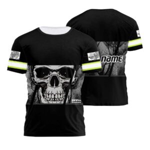 Customized Black Hi Vis Grey Skull Tshirt Reflective Strips Safety Workwear