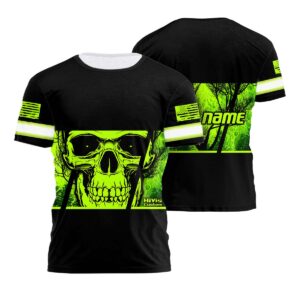 Customized Black Hi Vis Neon Skull Tshirt Reflective Strips Safety Workwear