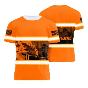 Customized Hi Vis Orange Tshirt Reflective USA Flag & Eagle Safety Workwear Clothing