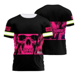 Customized Black Hi Vis Pink Skull Tshirt Reflective Strips Safety Workwear