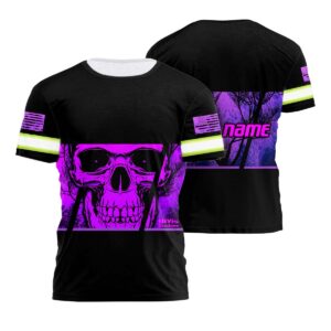 Customized Black Hi Vis Violet Skull Tshirt Reflective Strips Safety Workwear