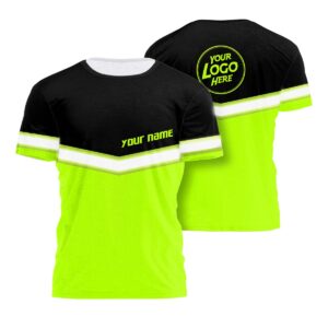 Customized Hi Vis Black Green Tshirt Company Uniforms With Logo & Name