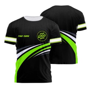 Customized Hi Vis Reflective Black Green Neon Safety Tshirt Company Uniform With Logo & Name