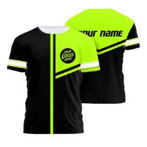 Customized Hi Vis Reflective Black Green Tshirt Company Uniforms With Logo & Name