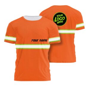 Customized Hi Vis Orange Tshirt Safety Reflective Company Uniform with Logo & Name