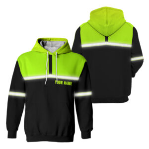Personalized Green & Black Hi-Vis Hoodies Reflective Safety Workwear Clothing