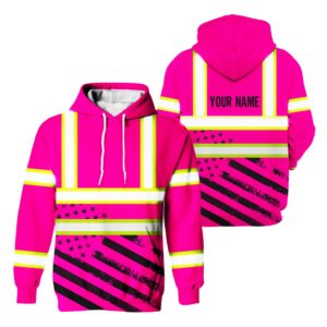 Hi Vis Hoodie Reflective Tapes Pink USA Flag Safety Workwear For Truckers, Cyclists, Patriotic