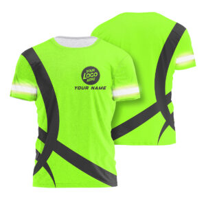 Green Neon Hi Vis Work T Shirt with Custom Logo & Name  Safety Uniform for Company Team, Construction