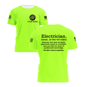 Hi Vis Shirt Electrician Definition and Lineman Dictonary Custom Name and Logo Safety Workwear