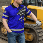 Attachment image of Himin's review on Hi Vis Polo Shirt Reflective Tapes Scratch Blue Camo Neon US Flag Custom Name Safety Workwear