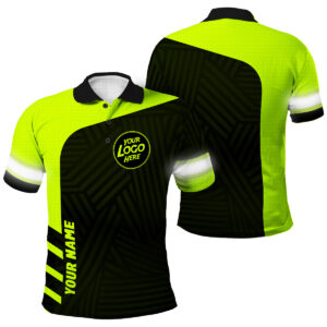 High Visibility Polo Shirts Uniform Reflective Black Green Neon Custom Name And Logo Safety