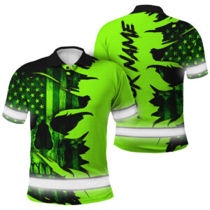 Safety Polo Shirts Reflective Tapes Green Neon Skull US Flag Scratch Custom Name Safety Workwear