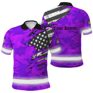 Hi Vis Polo Shirt Reflective Tapes Scratch Violet Camo Neon US Flag Custom Name Safety Workwear