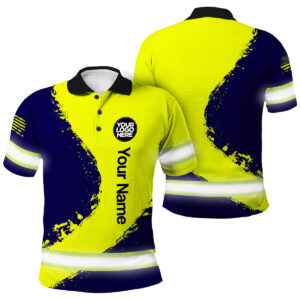 Hi Vis Polo Shirts Reflective Tapes Yellow Neon And Black Uniform US Flag Custom Name And Logo Safety Workwear