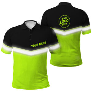Hi Vis Polo Shirt Uniform Reflective Black Green Custom Name And Logo Safety Workwear