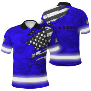 Hi Vis Polo Shirt Reflective Tapes Scratch Blue Camo Neon US Flag Custom Name Safety Workwear