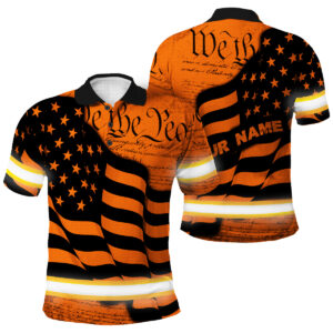 Safety Workwear Hi Vis Orange Neon Polo - America Flag Custom Name Work Shirt