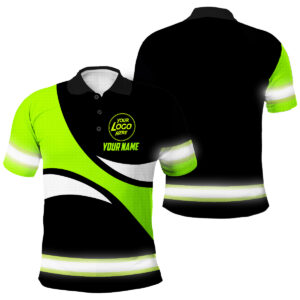 Hi Vis Polo Shirt Uniform Reflective Green Wave Custom Name And Logo Safety Workwear