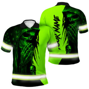 High Visibility Polo Shirt Reflective Tapes Skull US Flag Custom Name Safety Workwear