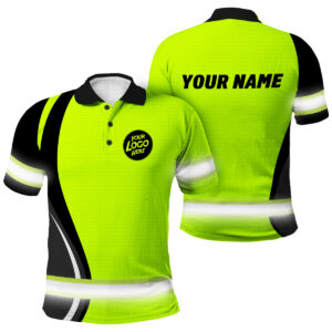 Hi Vis Polo Shirt Uniform Company Reflective Green Neon Custom Name And Logo Safety Workwear