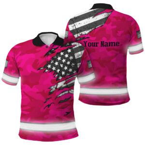 Hi Vis Polo Shirt Reflective Tapes Scratch Pink Camo Neon US Flag Custom Name Safety Workwear
