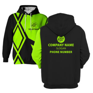 Hi Vis Hoodie Black And Green Geometric Custom Name and Logo Company Name Safety Workwear
