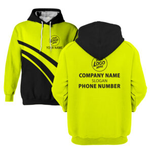 Hi Vis Hoodie Black And Yellow Black Stripes Custom Name and Logo Company Name Safety Workwear