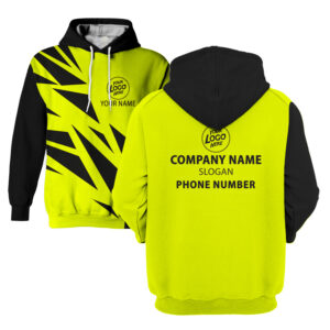 Hi Vis Hoodie Black And Yellow Triangles Custom Name and Logo Company Name Safety Workwear