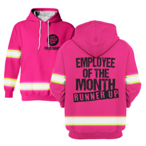 Hi Vis Hoodie Employee Of The Month Runner Up Pink Custom Name and Logo Company Name Safety Workwear