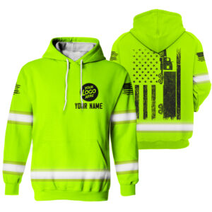Hi Vis Hoodie Truck American Flag Custom Name and Logo Company Name Safety Workwear