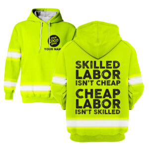 Hi Vis Hoodie Skilled Labor Construction Worker Hoodie Custom Name and Logo Company Name Safety Workwear