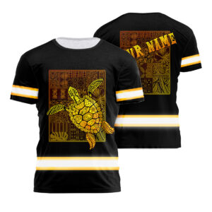 Hi Vis Shirt For Men Reflective Gradient Orange Neon Polynesian Tribal Turtle Hawaiian Custom Name