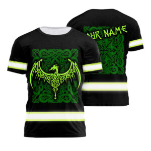 Hi Vis Shirt Reflective Green Neon Dragon Viking Symbol Custom Name Safety Workwear