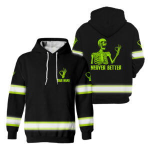 Hi Vis Hoodie Skull Never Better Construction Worker Custom Name Safety Workwear