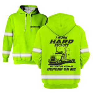 Hi Vis Hoodie Work Hard - Reflective Safety Long Sleeve Shirt Hoodies