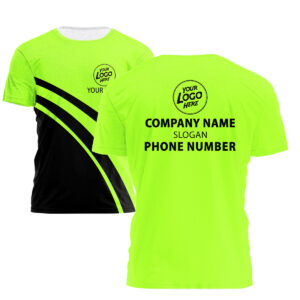Hi Vis Shirt Green Black Stripes Custom Name and Logo Safety Workwear Uniform