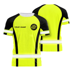 Hi Vis Shirt Black And Yellow Custom Name and Logo Safety Workwear Uniform