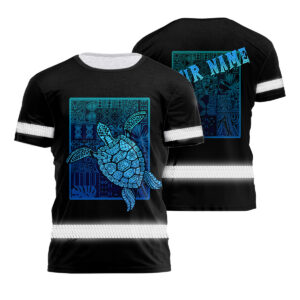 Hi Vis Shirt Reflective Gradient Blue Neon Polynesian Tribal Turtle Hawaiian Custom Name Safety Workwear