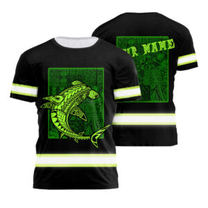 Hi Vis Shirt For Men Reflective Gradient Green Neon Polynesian Triba Hammerhead Shark And Marine Animals Hawaiian Custom Name