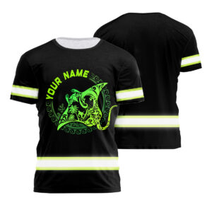 Hi Vis Shirt Reflective Gradient Green Neon Polynesian Tribal Manta Ray Hawaiian Custom Name Safety Workwear